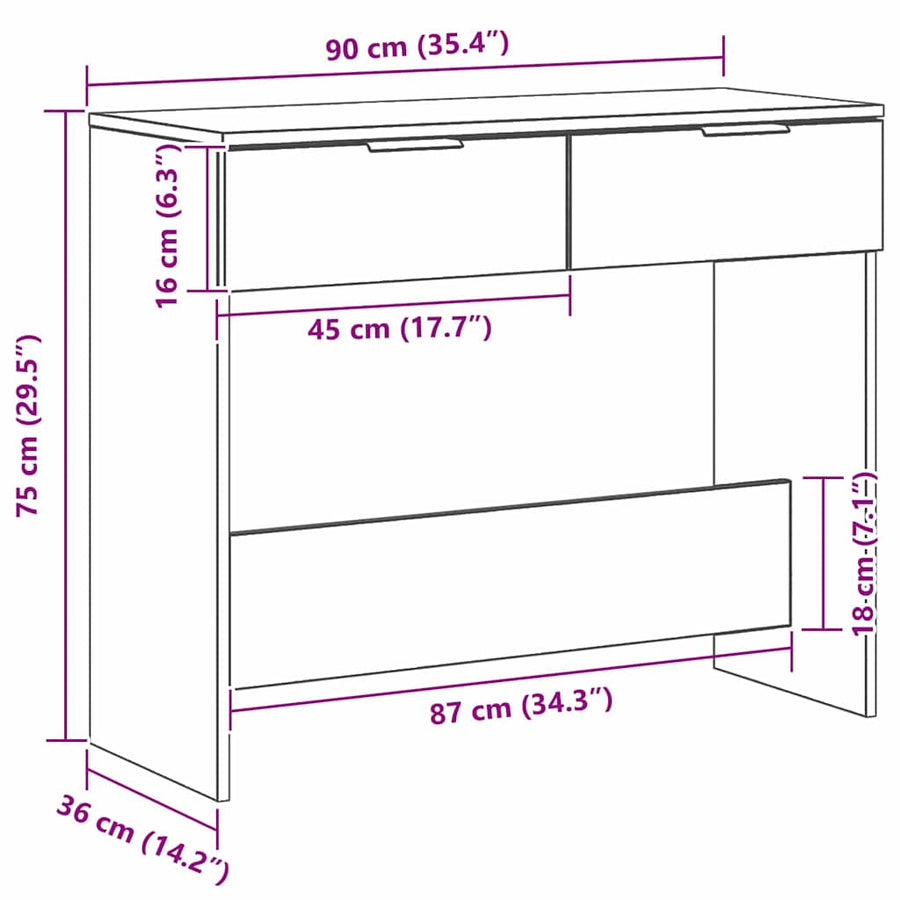 Wandtafel met lade Zwart Eiken 30 x 36 x 75 cm Bewerkt hout