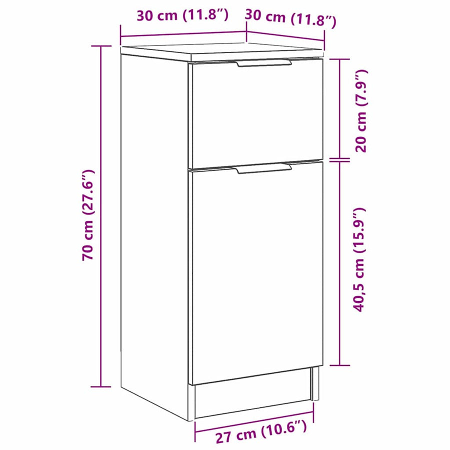Dressoir 30X30X70 Cm Mdf Kleurig 2 Zwart eiken