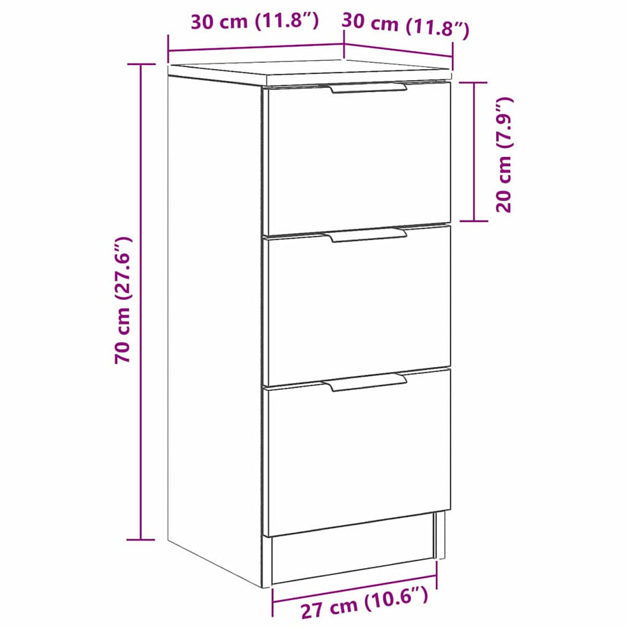Dressoir met lade Zwart Eiken 30 x 30 x 70 cm Bewerkt hout