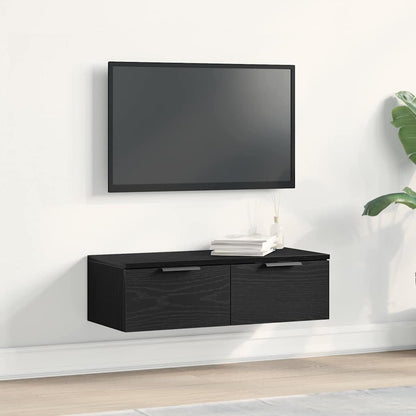 Wandkast met lade Zwart Eiken 68 x 30 x 20 cm Bewerkt hout