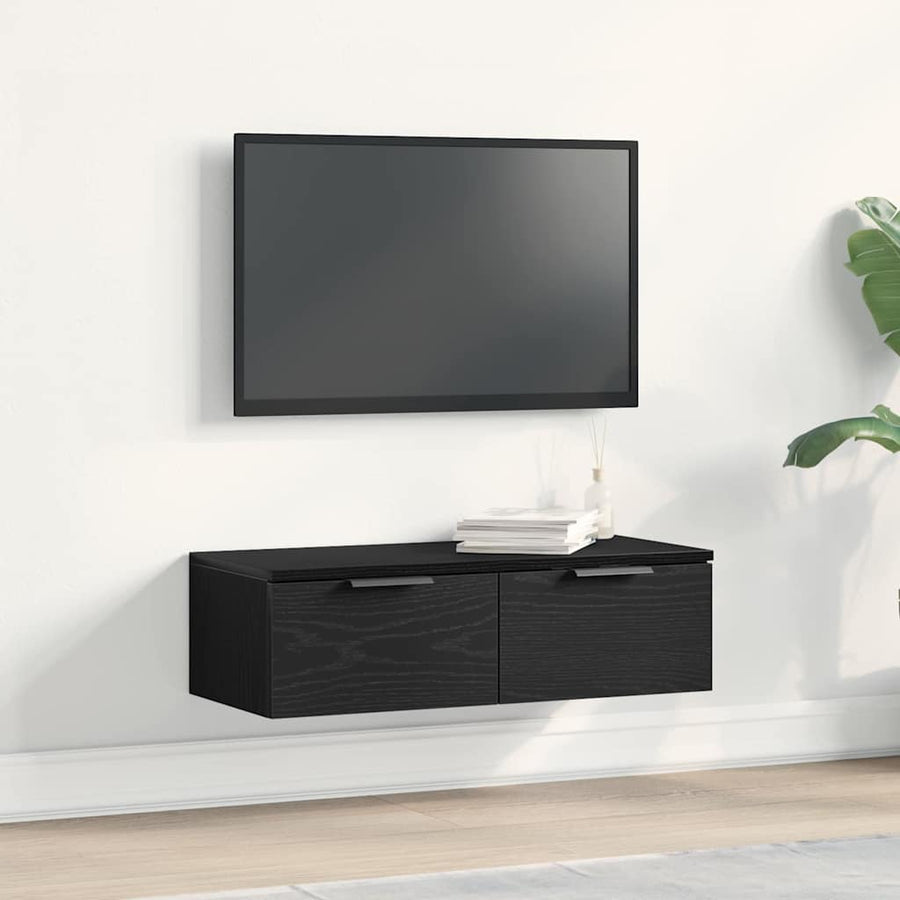 Wandkast met lade Zwart Eiken 68 x 30 x 20 cm Bewerkt hout