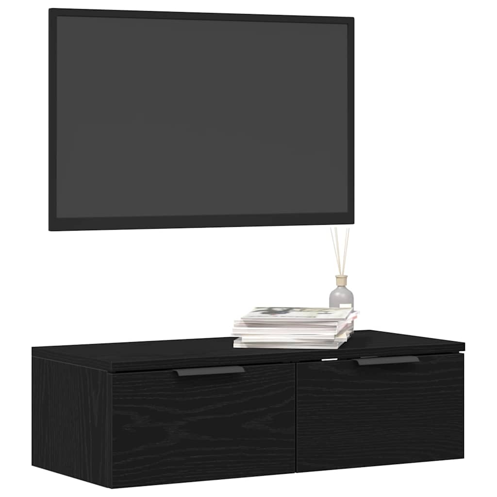 Wandkast met lade Zwart Eiken 68 x 30 x 20 cm Bewerkt hout