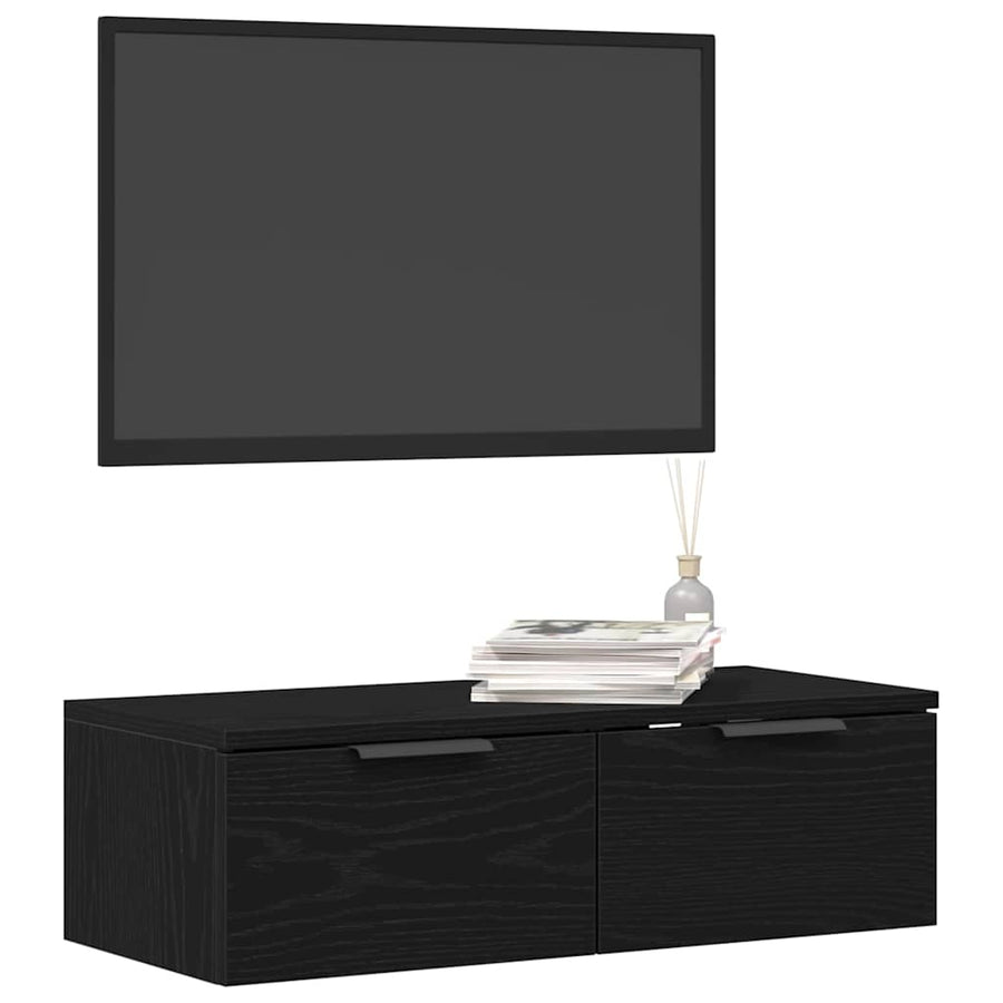 Wandkast met lade Zwart Eiken 68 x 30 x 20 cm Bewerkt hout