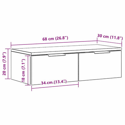Wandkast met lade Zwart Eiken 68 x 30 x 20 cm Bewerkt hout