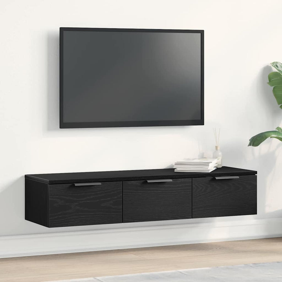 Wandkast met lade Zwart Eiken 102 x 30 x 20 cm Bewerkt hout