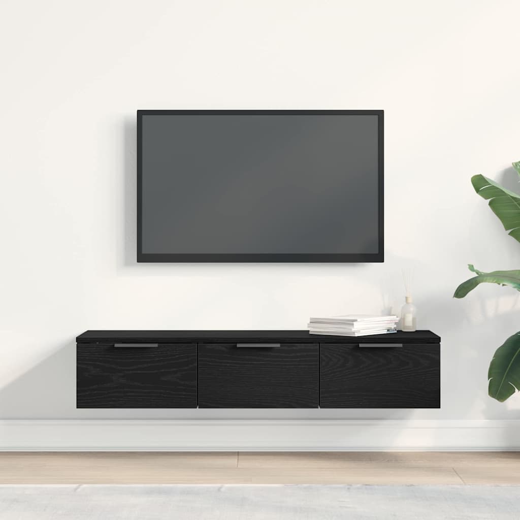 Wandkast met lade Zwart Eiken 102 x 30 x 20 cm Bewerkt hout