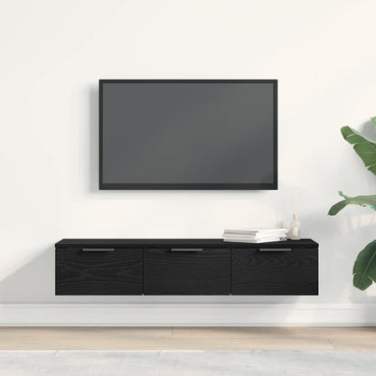 Wandkast met lade Zwart Eiken 102 x 30 x 20 cm Bewerkt hout