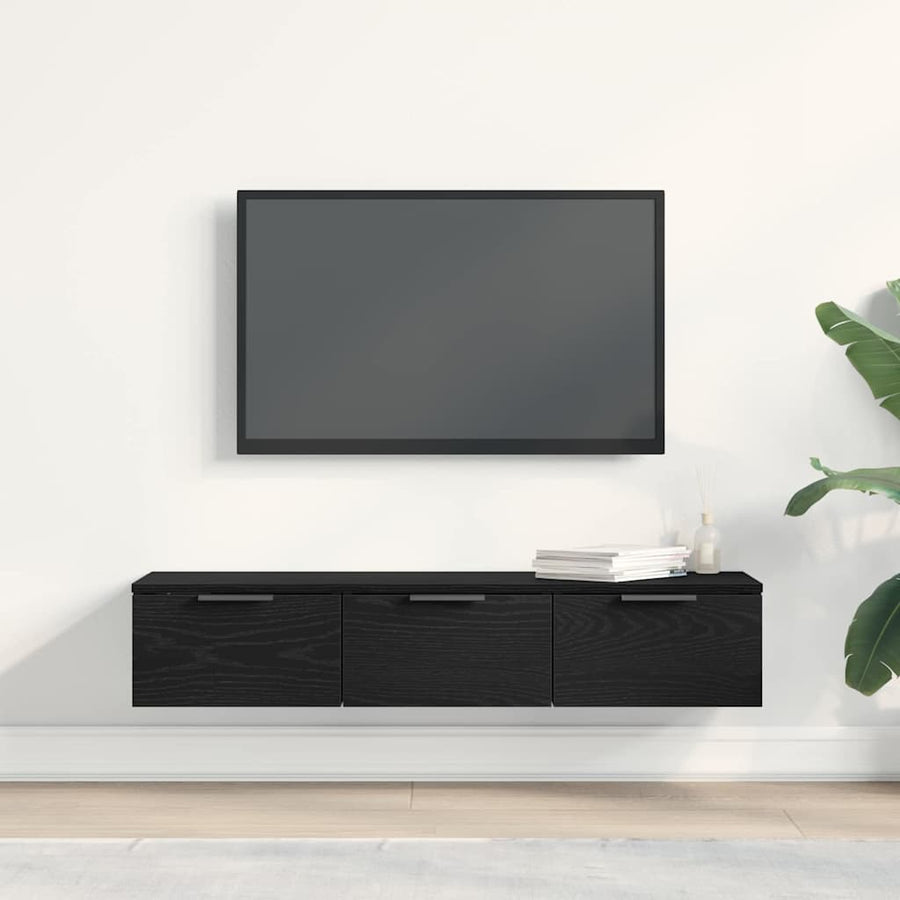 Wandkast met lade Zwart Eiken 102 x 30 x 20 cm Bewerkt hout