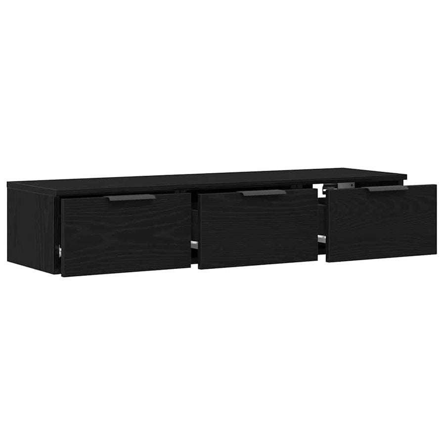 Wandkast met lade Zwart Eiken 102 x 30 x 20 cm Bewerkt hout