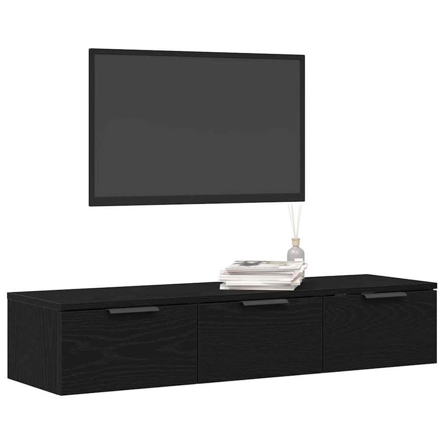 Wandkast met lade Zwart Eiken 102 x 30 x 20 cm Bewerkt hout
