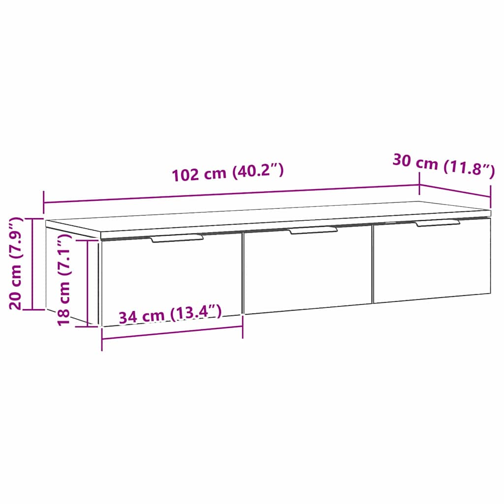 Wandkast met lade Zwart Eiken 102 x 30 x 20 cm Bewerkt hout