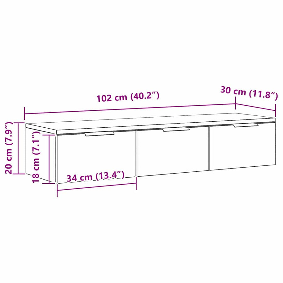 Wandkast met lade Zwart Eiken 102 x 30 x 20 cm Bewerkt hout