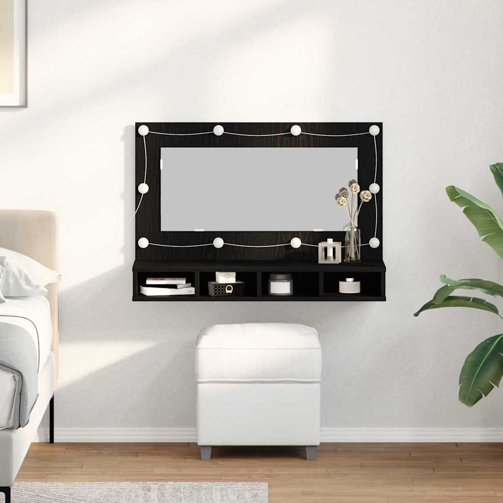 Spiegelkast Zwart Eiken 90 x 31,5 x 62 cm Bewerkt hout