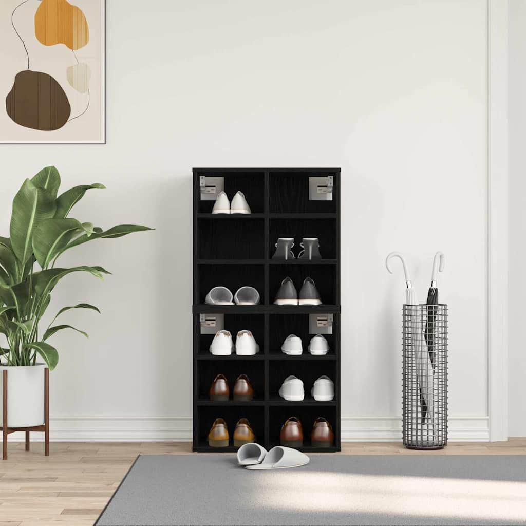 Schoenenkast 2 pcs Zwart Eiken 52 x 30 x 50,5 cm Bewerkt hout