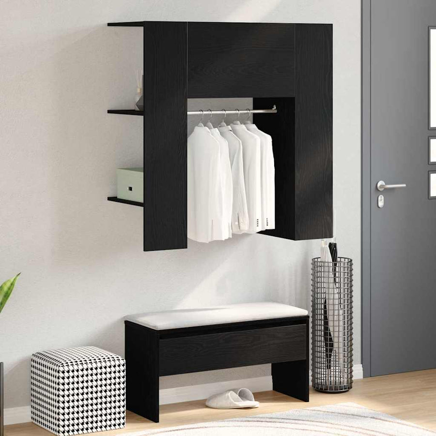 Hal Kast Met Plank Zwart Eiken 97,5 X 37 X 99 Cm Bewerkt Hout