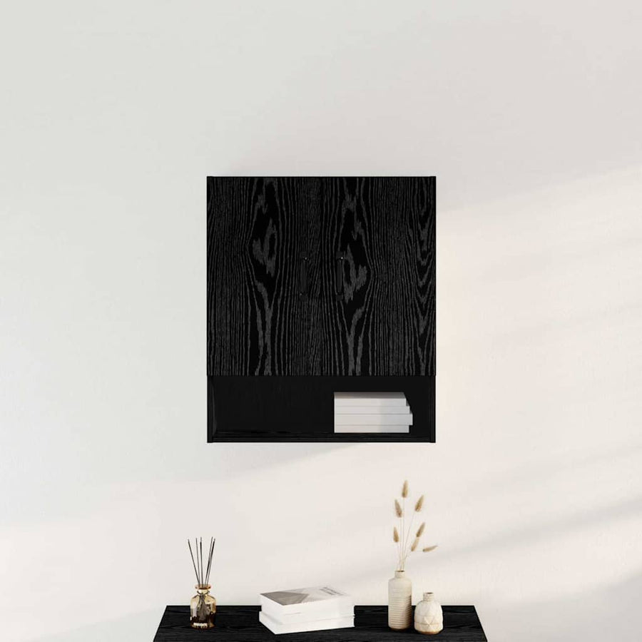 Wandkast Zwart Eiken 60 x 30 x 70 cm Bewerkt hout