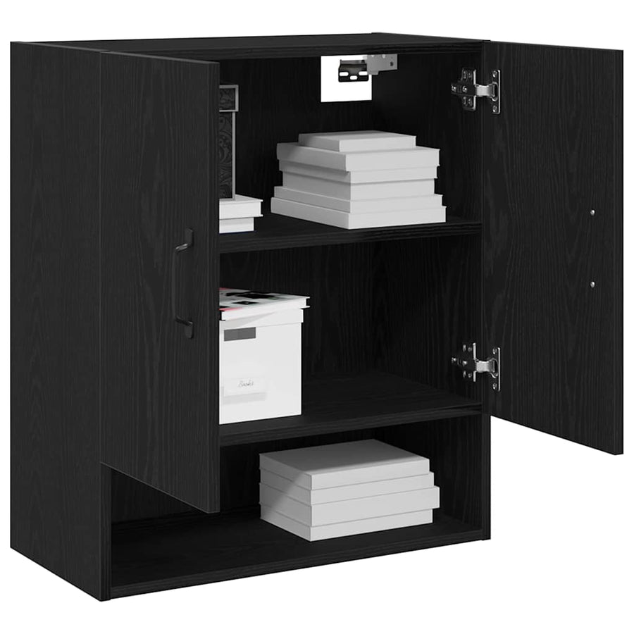 Wandkast Zwart Eiken 60 x 30 x 70 cm Bewerkt hout