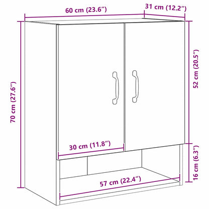 Wandkast Zwart Eiken 60 x 30 x 70 cm Bewerkt hout