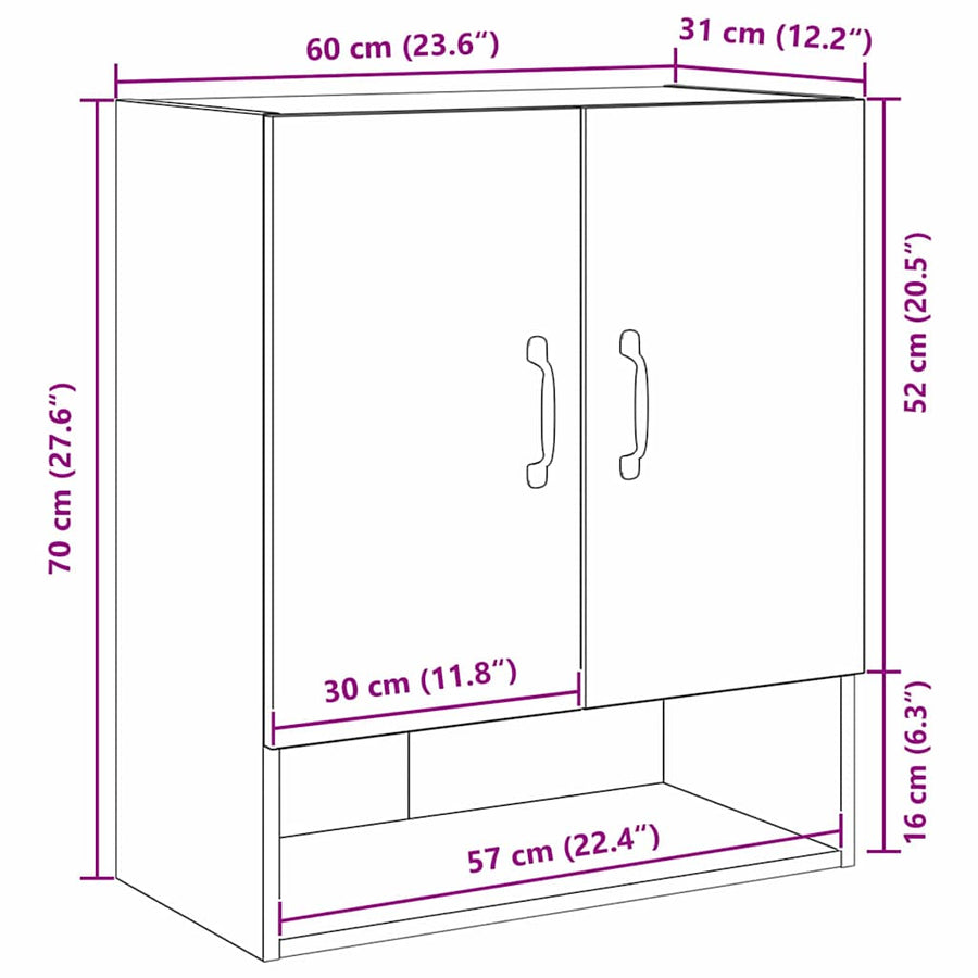 Wandkast Zwart Eiken 60 x 30 x 70 cm Bewerkt hout