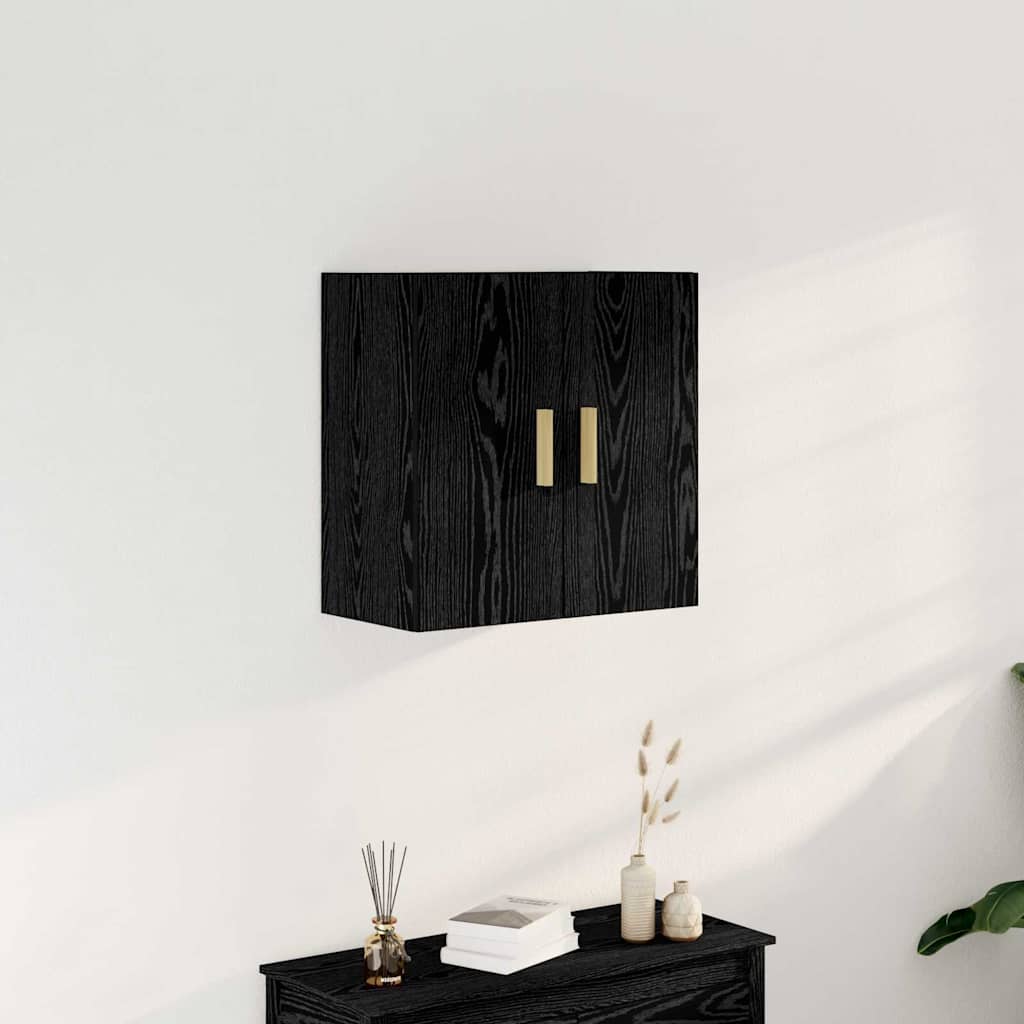 Wandkast Zwart Eiken 60 x 30 x 60 cm Bewerkt hout
