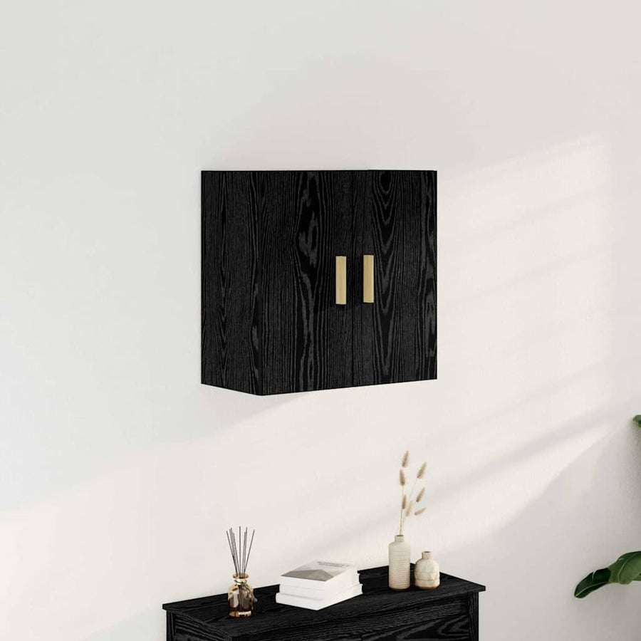 Wandkast Zwart Eiken 60 x 30 x 60 cm Bewerkt hout