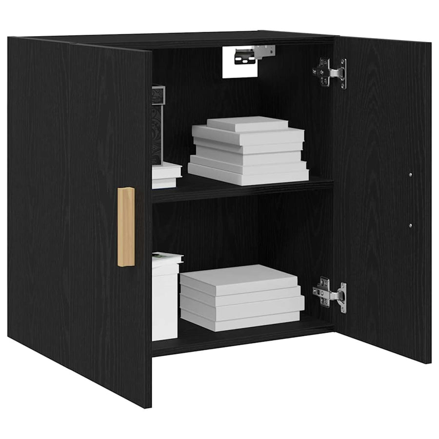 Wandkast Zwart Eiken 60 x 30 x 60 cm Bewerkt hout