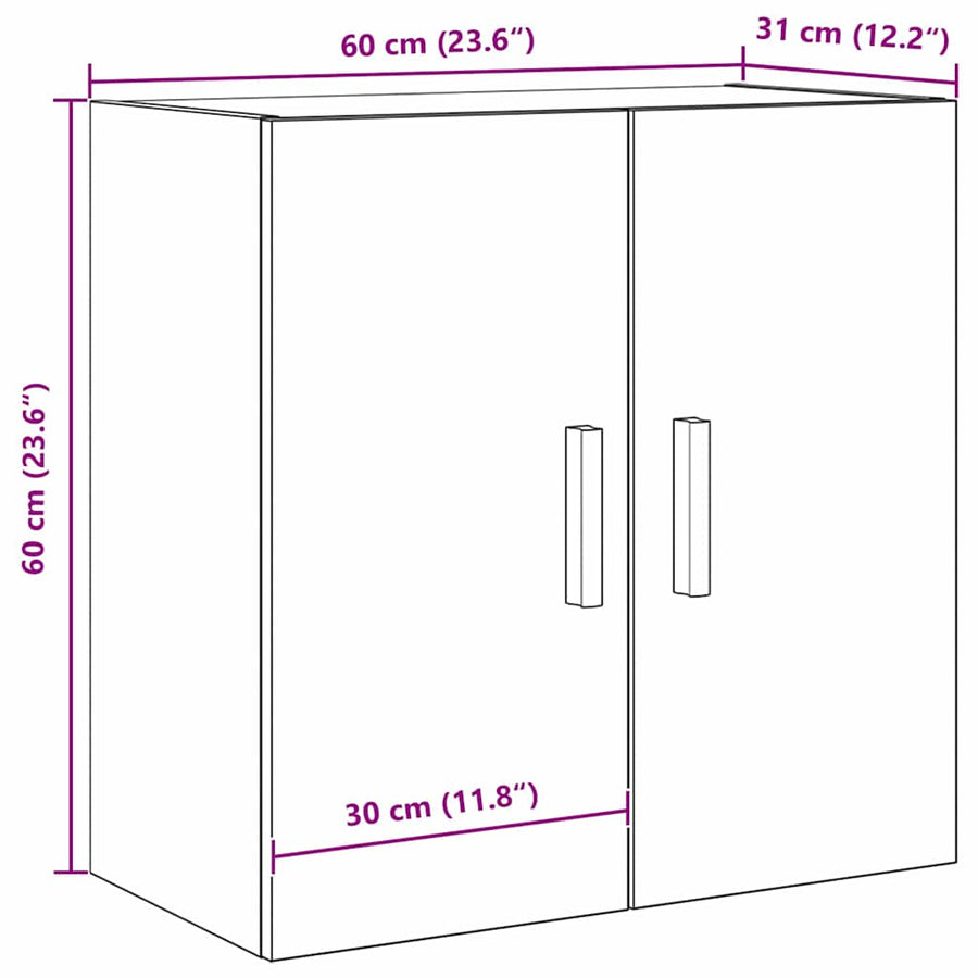 Wandkast Zwart Eiken 60 x 30 x 60 cm Bewerkt hout