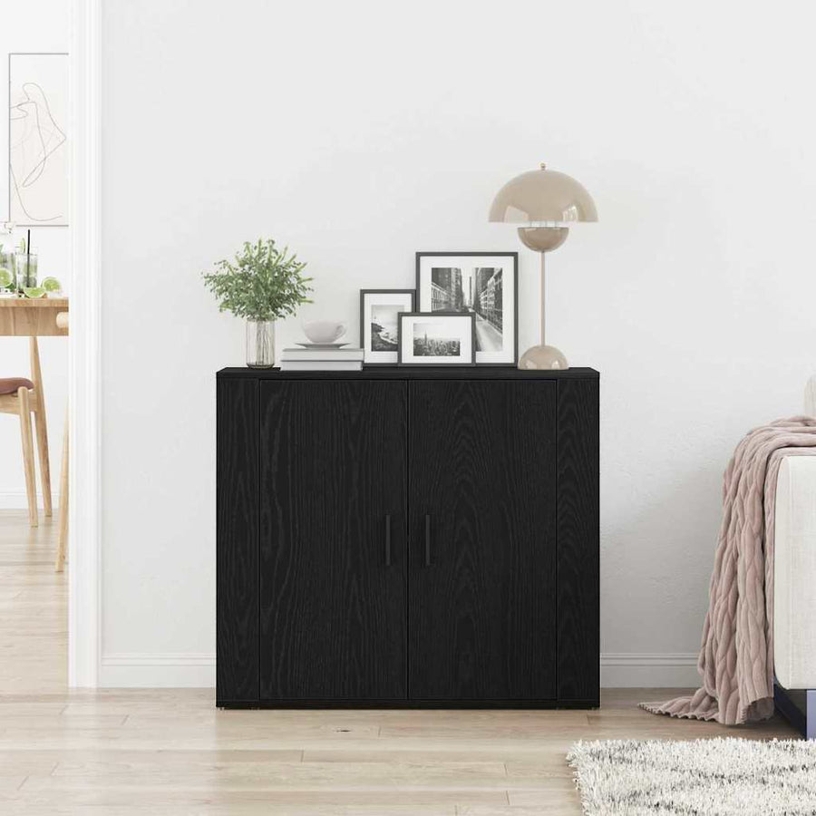 Dressoir Zwart Eiken 80 X 33 X 70 Cm Bewerkt Hout