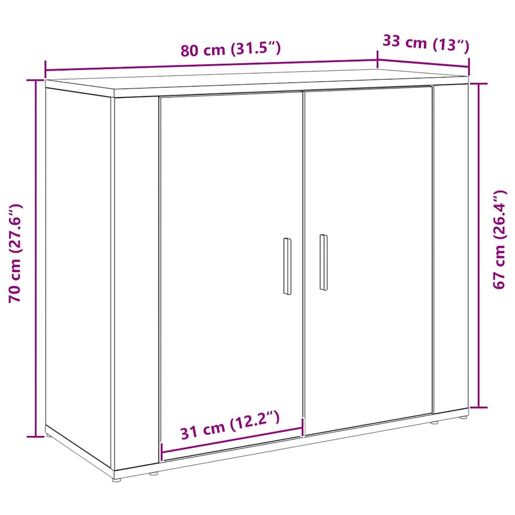 Dressoir Zwart Eiken 80 X 33 X 70 Cm Bewerkt Hout
