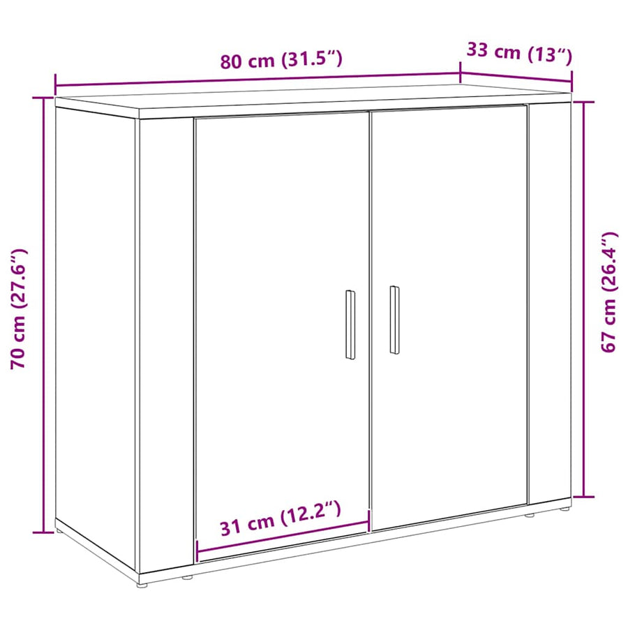 Dressoir Zwart Eiken 80 X 33 X 70 Cm Bewerkt Hout