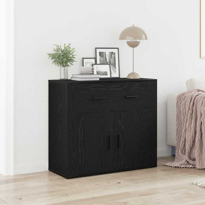Dressoir met lade Zwart Eiken 80 x 33 x 70 cm Bewerkt hout