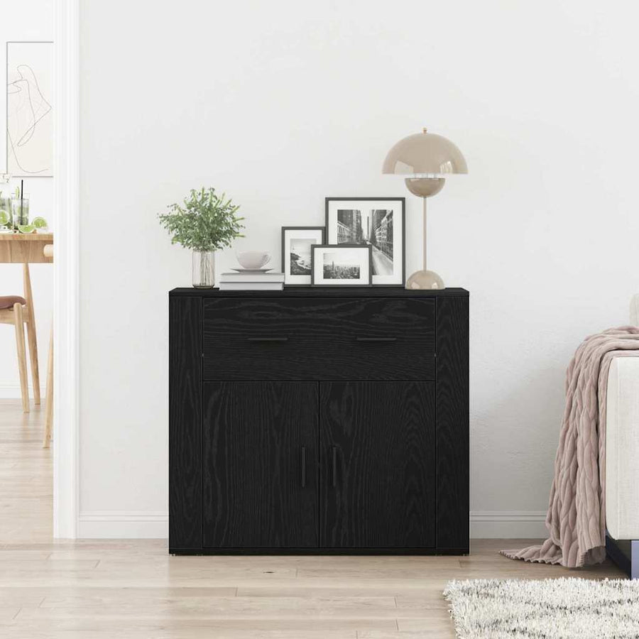 Dressoir met lade Zwart Eiken 80 x 33 x 70 cm Bewerkt hout