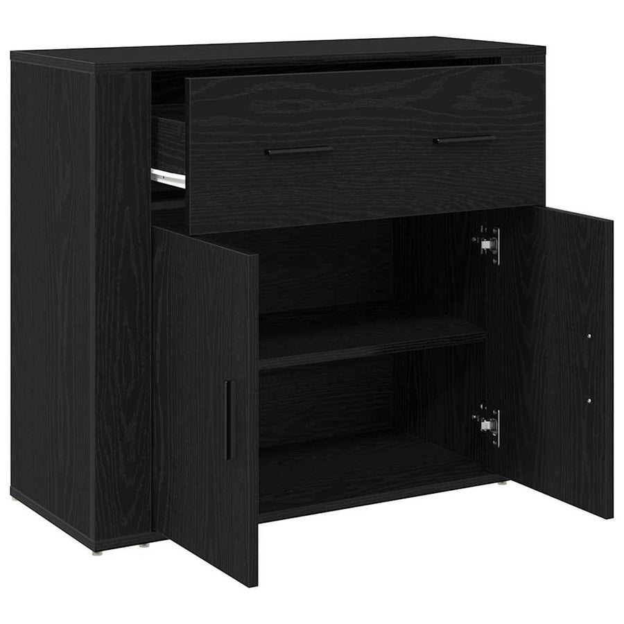 Dressoir met lade Zwart Eiken 80 x 33 x 70 cm Bewerkt hout