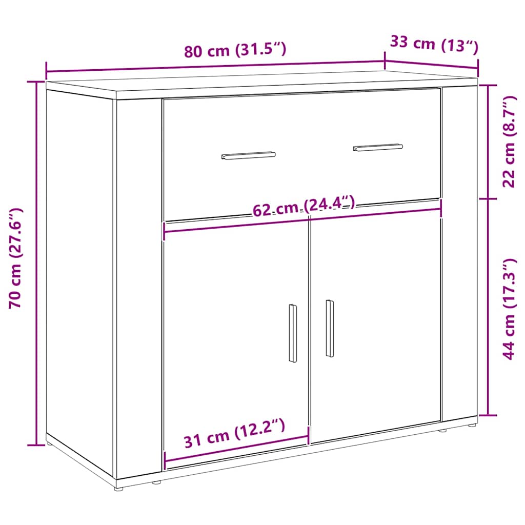 Dressoir met lade Zwart Eiken 80 x 33 x 70 cm Bewerkt hout