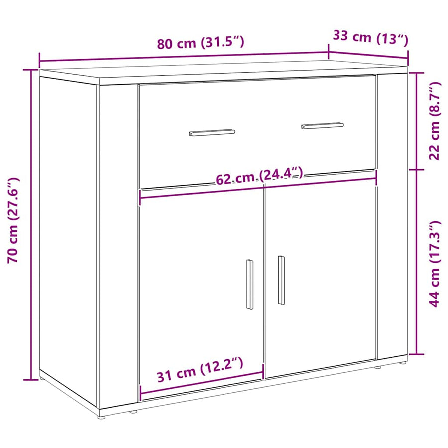 Dressoir met lade Zwart Eiken 80 x 33 x 70 cm Bewerkt hout