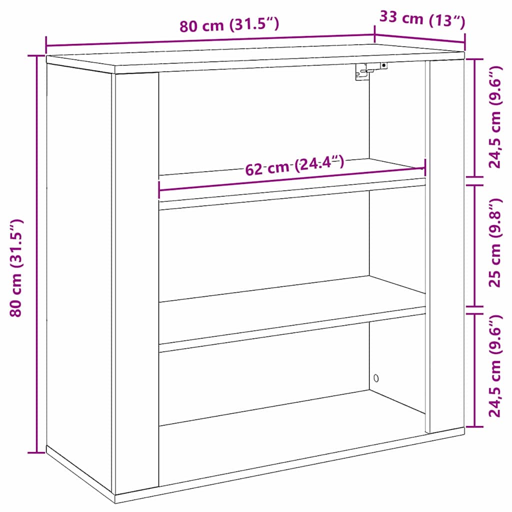 Wandkast met plank Zwart Eiken 80 x 33 x 80 cm Bewerkt hout