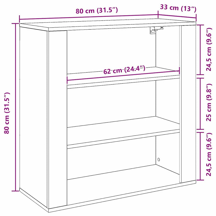 Wandkast met plank Zwart Eiken 80 x 33 x 80 cm Bewerkt hout