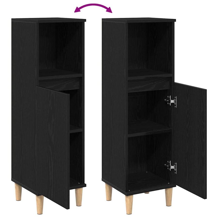 Badkamerkast Zwart Eiken 30 x 30 x 100 cm Bewerkt hout