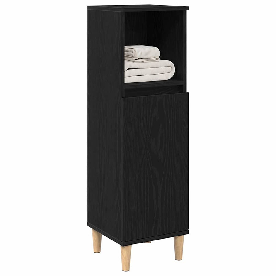Badkamerkast Zwart Eiken 30 x 30 x 100 cm Bewerkt hout