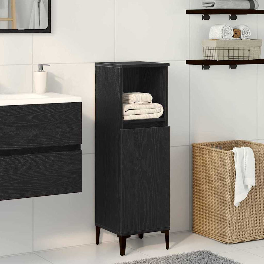 Badkamer Kast Zwart Eiken 30 x 30 x 100 cm Bewerkt hout