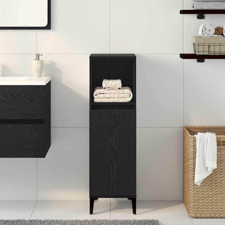 Badkamer Kast Zwart Eiken 30 x 30 x 100 cm Bewerkt hout