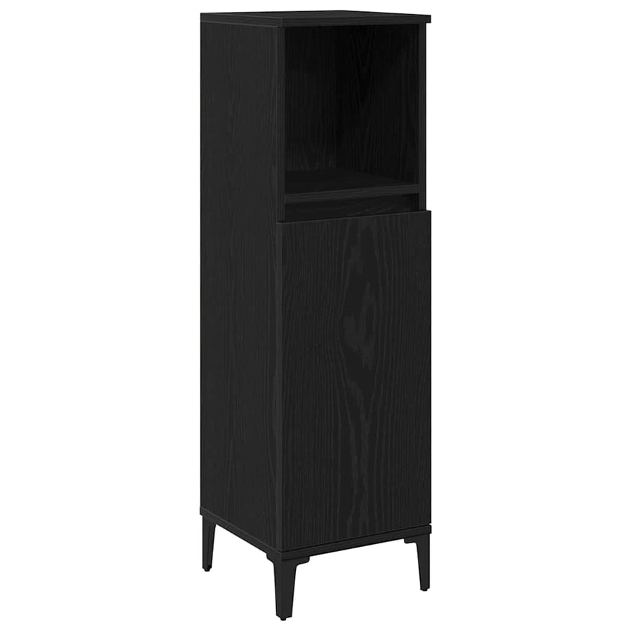 Badkamer Kast Zwart Eiken 30 x 30 x 100 cm Bewerkt hout