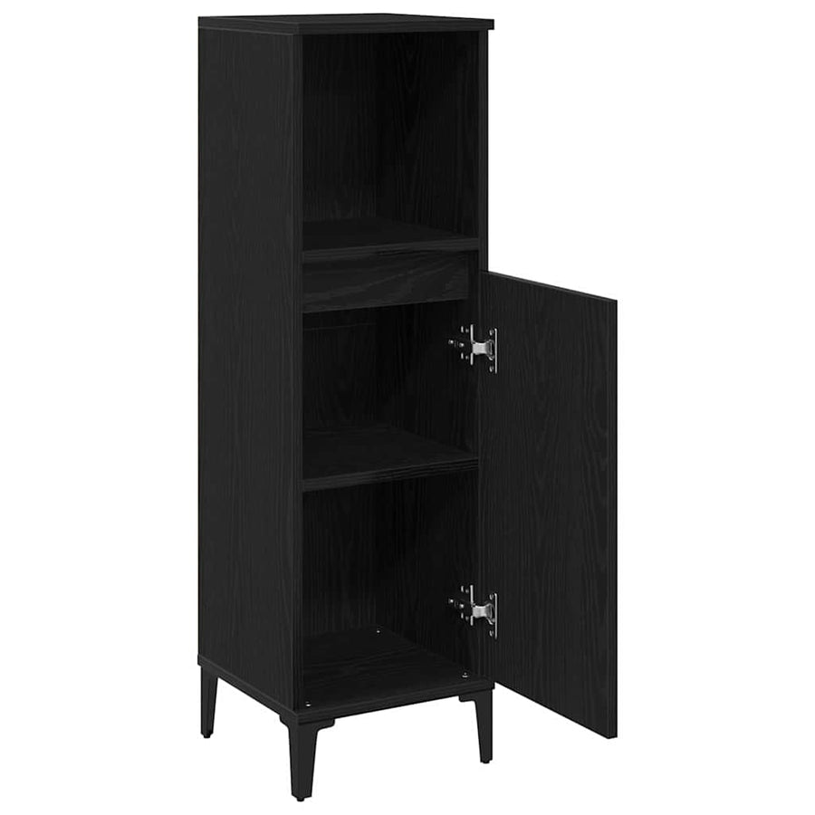 Badkamer Kast Zwart Eiken 30 x 30 x 100 cm Bewerkt hout