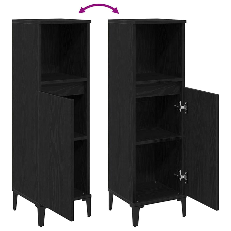 Badkamer Kast Zwart Eiken 30 x 30 x 100 cm Bewerkt hout