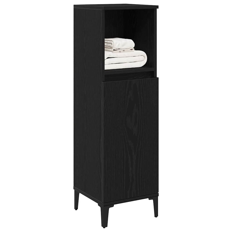 Badkamer Kast Zwart Eiken 30 x 30 x 100 cm Bewerkt hout