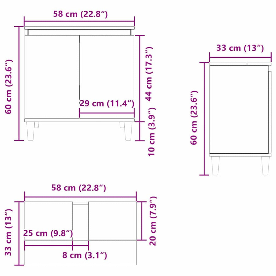 Badkamertenk te kast Zwart Eiken 58 x 33 x 60 cm Bewerkt hout