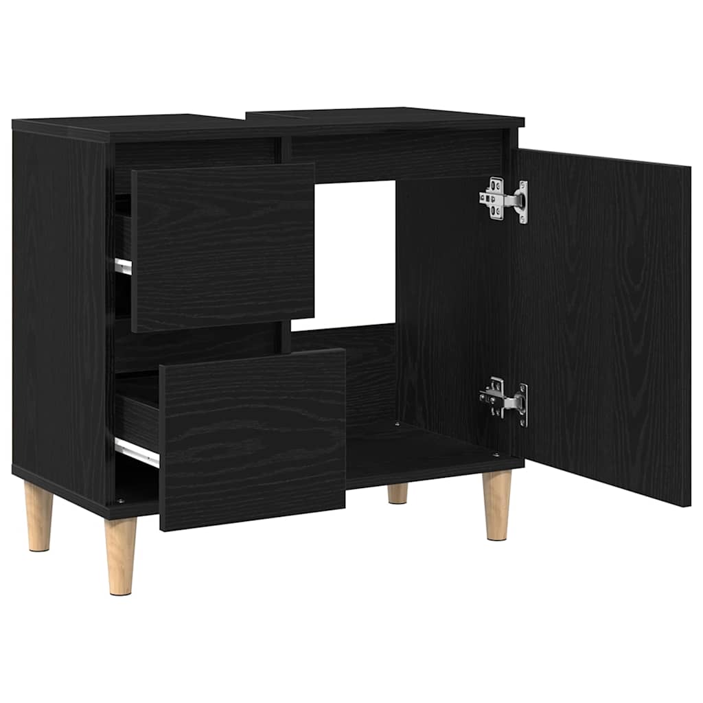 Wastafelkast 65X33X60 Cm Bewerkt Hout Kleurig Zwart eiken