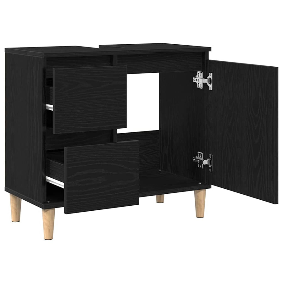Wastafelkast 65X33X60 Cm Bewerkt Hout Kleurig Zwart eiken
