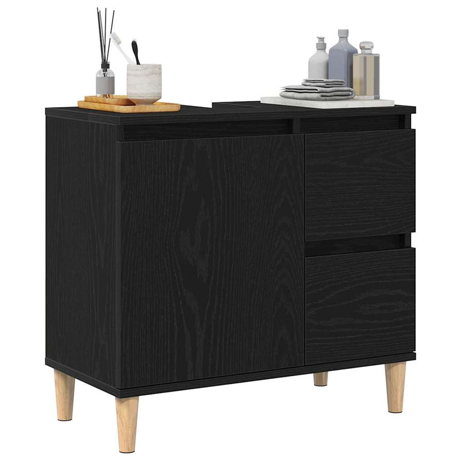 Wastafelkast 65X33X60 Cm Bewerkt Hout Kleurig Zwart eiken