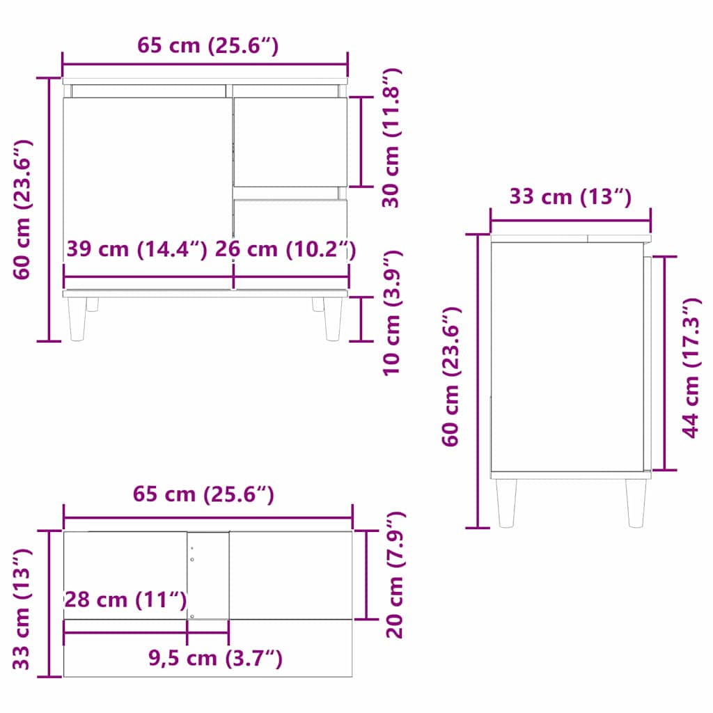 Wastafelkast 65X33X60 Cm Bewerkt Hout Kleurig Zwart eiken